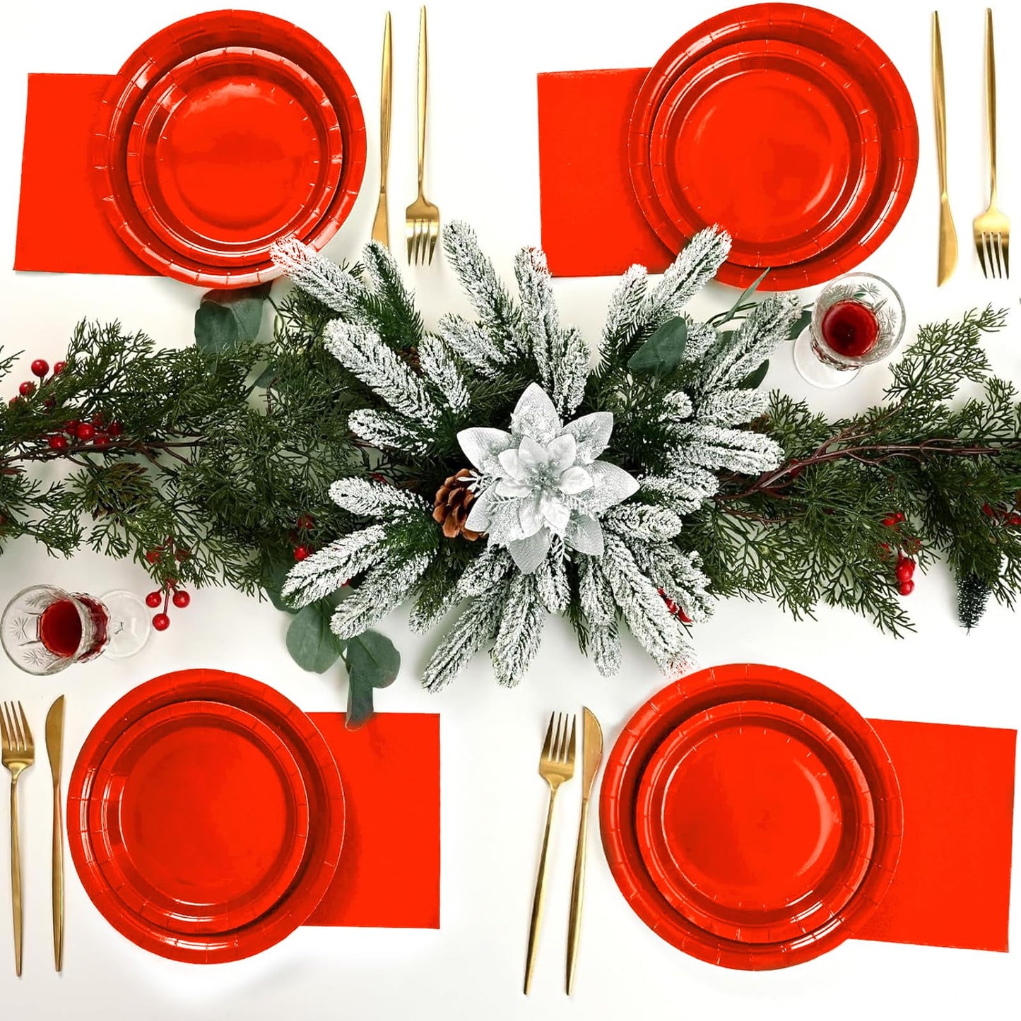 Juego de vajilla de fiesta, platos x 40, tazas x 20, servilletas x 20, cuchillos, tenedores y cucharas x 20, manteles 2 uds, Adecuado para bodas y fiestas de cumpleaños otras celebraciones (Rojo)