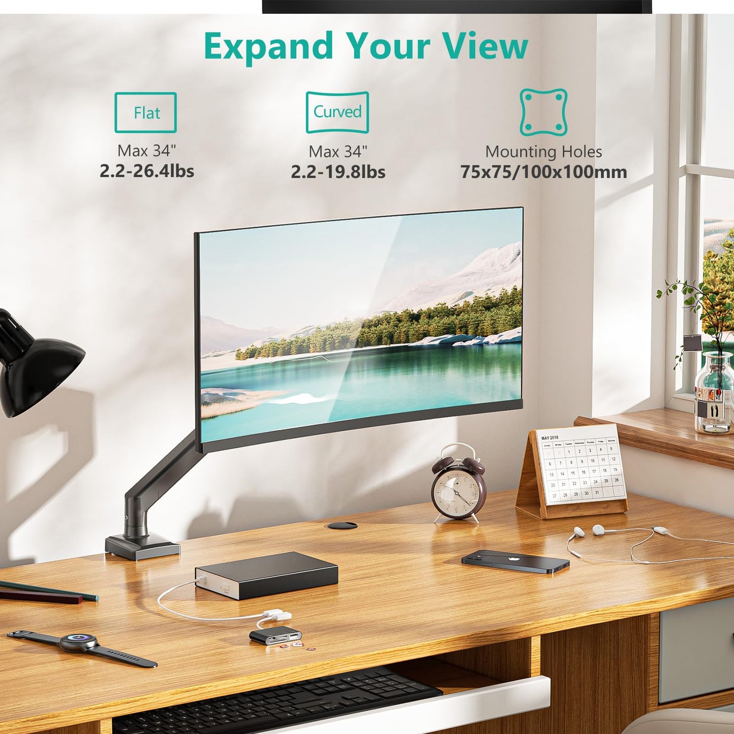 Soporte de Monitor WALI Negro con Brazo Ergonómico Ajustable para 17 a 34 Pulgadas