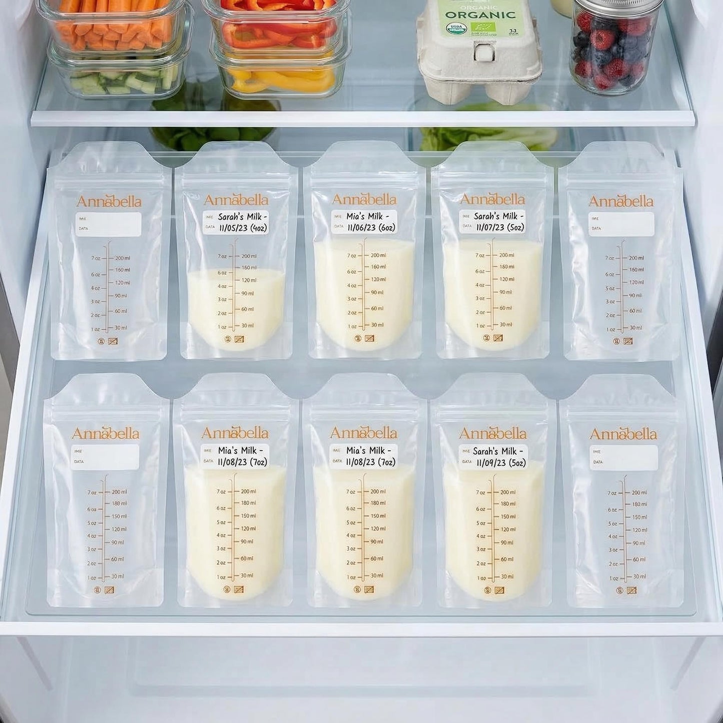 Annabella - 50 bolsas de almacenamiento de leche materna sin BPA, bolsas de leche de 200 ml para almacenamiento de leche materna, bolsas de almacenamiento de leche materna, bolsas de almacenamiento de