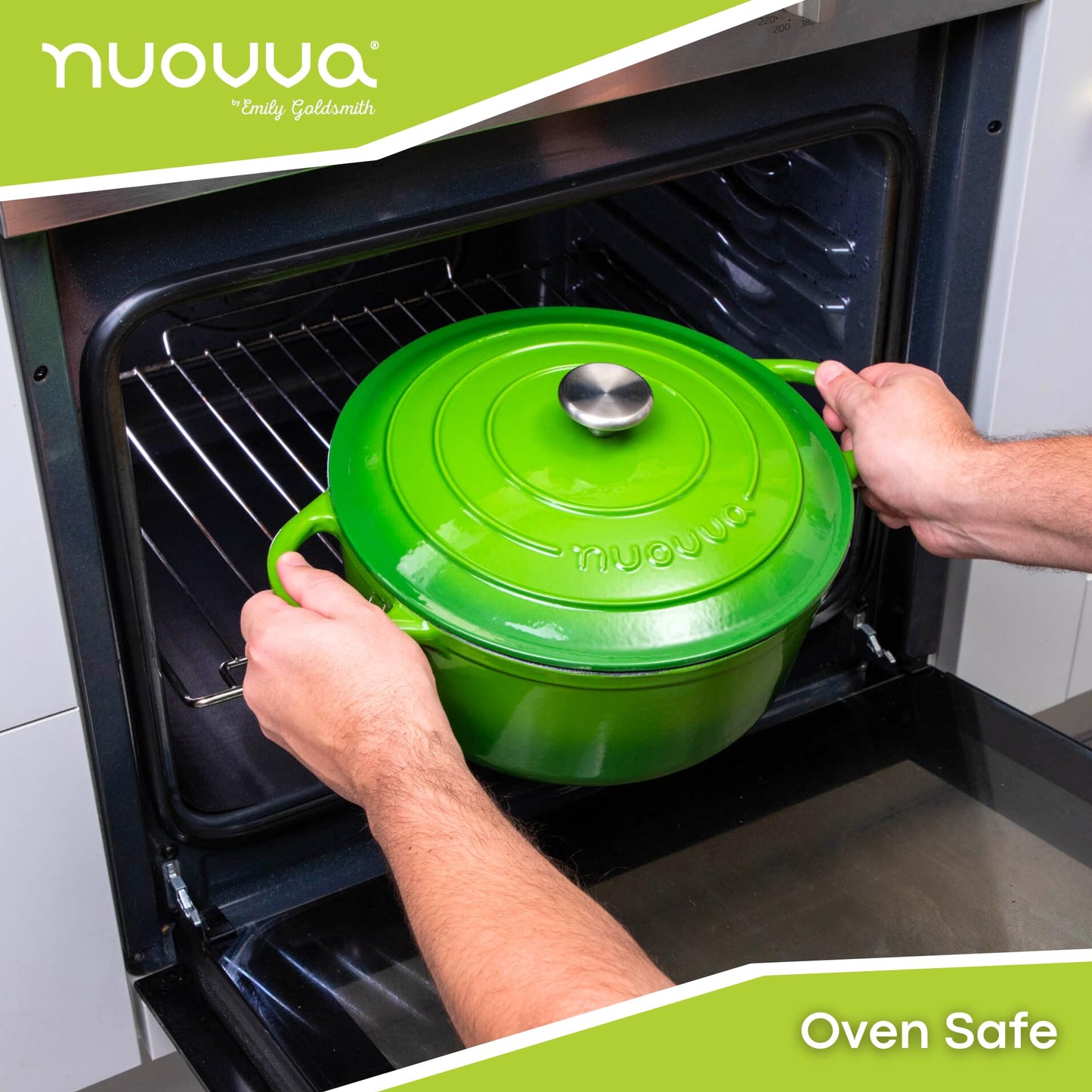 Nuovva - Horno Holandés de Hierro Fundido con Tapa - Cacerola Esmaltada Antiadherente - Verde, 7.3 Cuartos de Galón, 30 cm