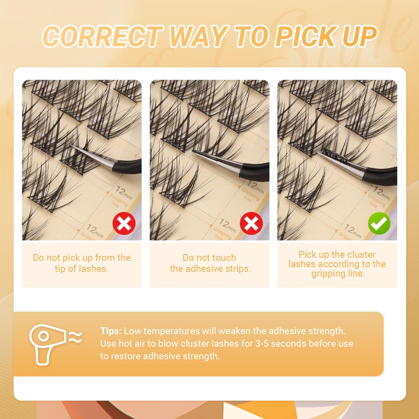 NAGARAKU Grupos De Pestañas Autoadhesivos Para 48 Pcs No Necesita Pegamento Ni Removedor Presión En Un Solo Paso Pestañas Reutilizables Prepegadas En Casa Fluffy Style SA-DIY-03(0,07mm C 10-16mm)