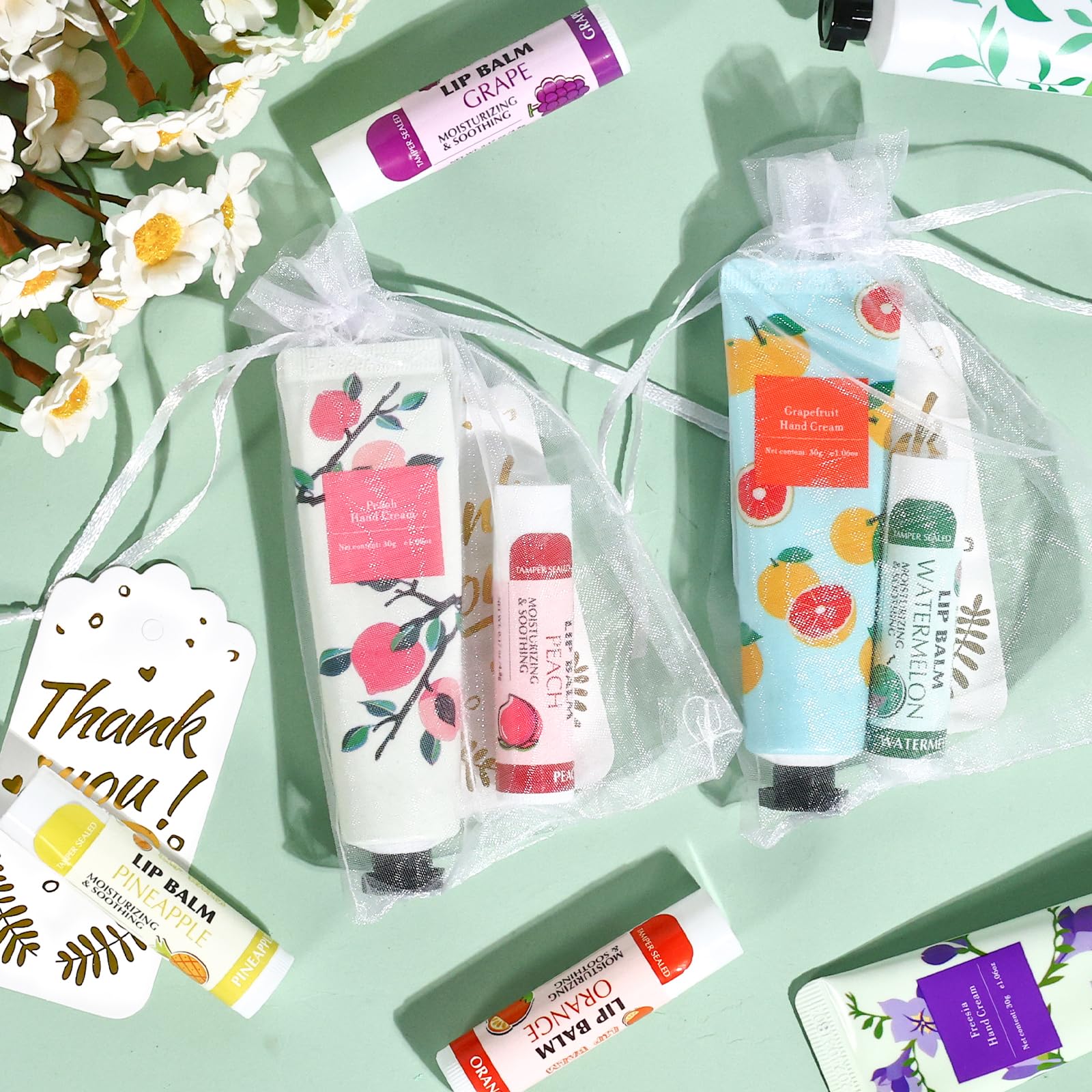 Set de Cremas de Manos y Bálsamos Labiales AZEN a Granel con Bolsa de Organza para Despedida de Soltera