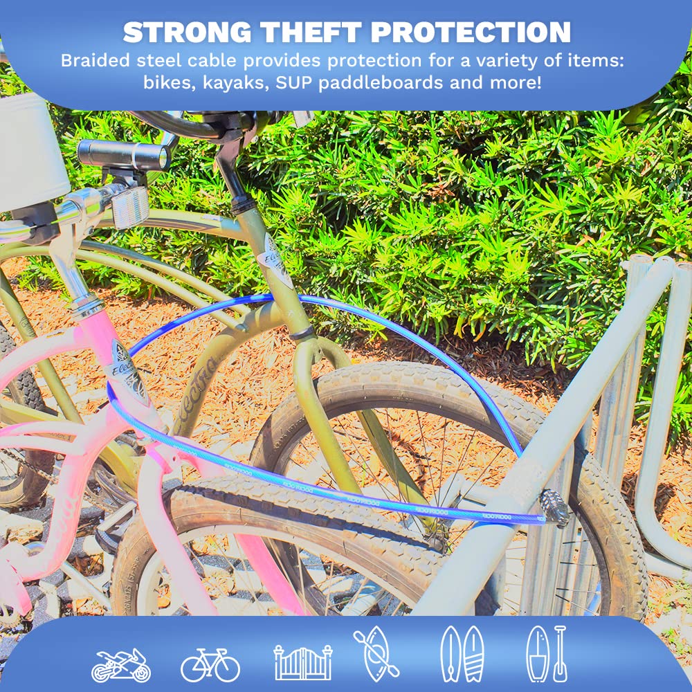 DocksLocks - Candado de cable de seguridad recto resistente a la intemperie (5 pies a 25 pies de longitud) con combinación reiniciable, protección antirrobo para kayak, bicicleta, paddleboard,