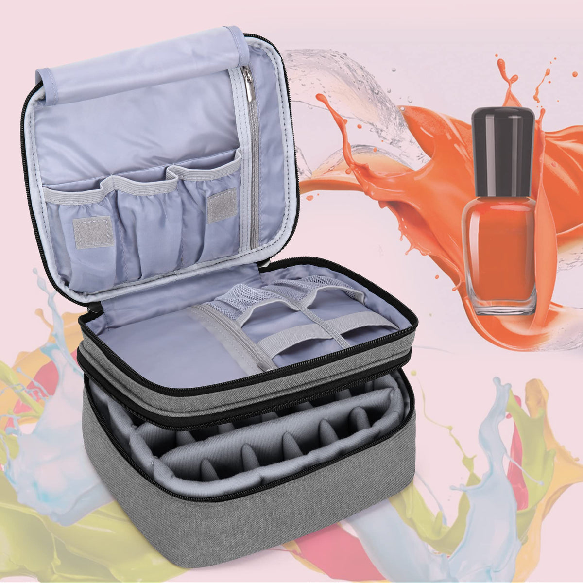 Luxja - Estuche de transporte para esmalte de uñas, capacidad para 30 botellas (15 ml, organizador de doble capa para esmalte de uñas y manicura, gris (solo bolsa)