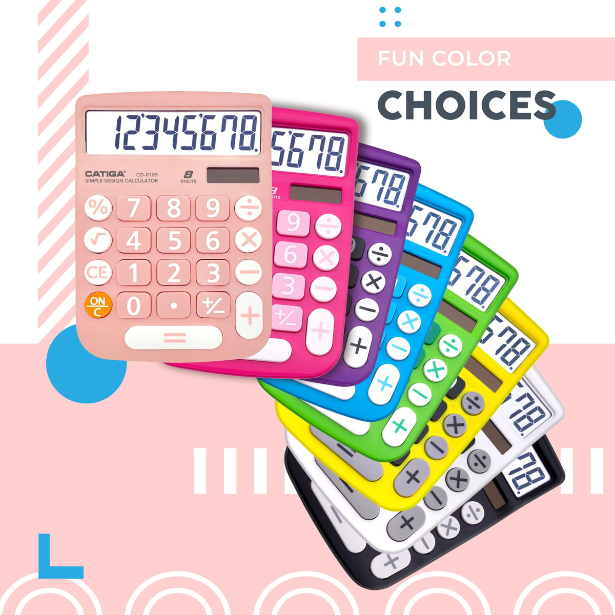 Calculadora CATIGA Solar LCD Blanco Botones Grandes básica de 8 Dígitos para Hogar, Oficina y Escuela