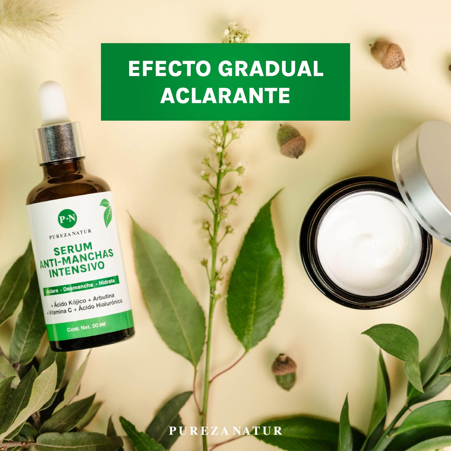 PUREZANATUR Pack Antimanchas Serum despigmentante y antimanchas intensivo + Crema aclarante | Paquete completo de serum para el cuidado de la piel, hidratación y rejuvenecimiento (Pack Antimanchas)