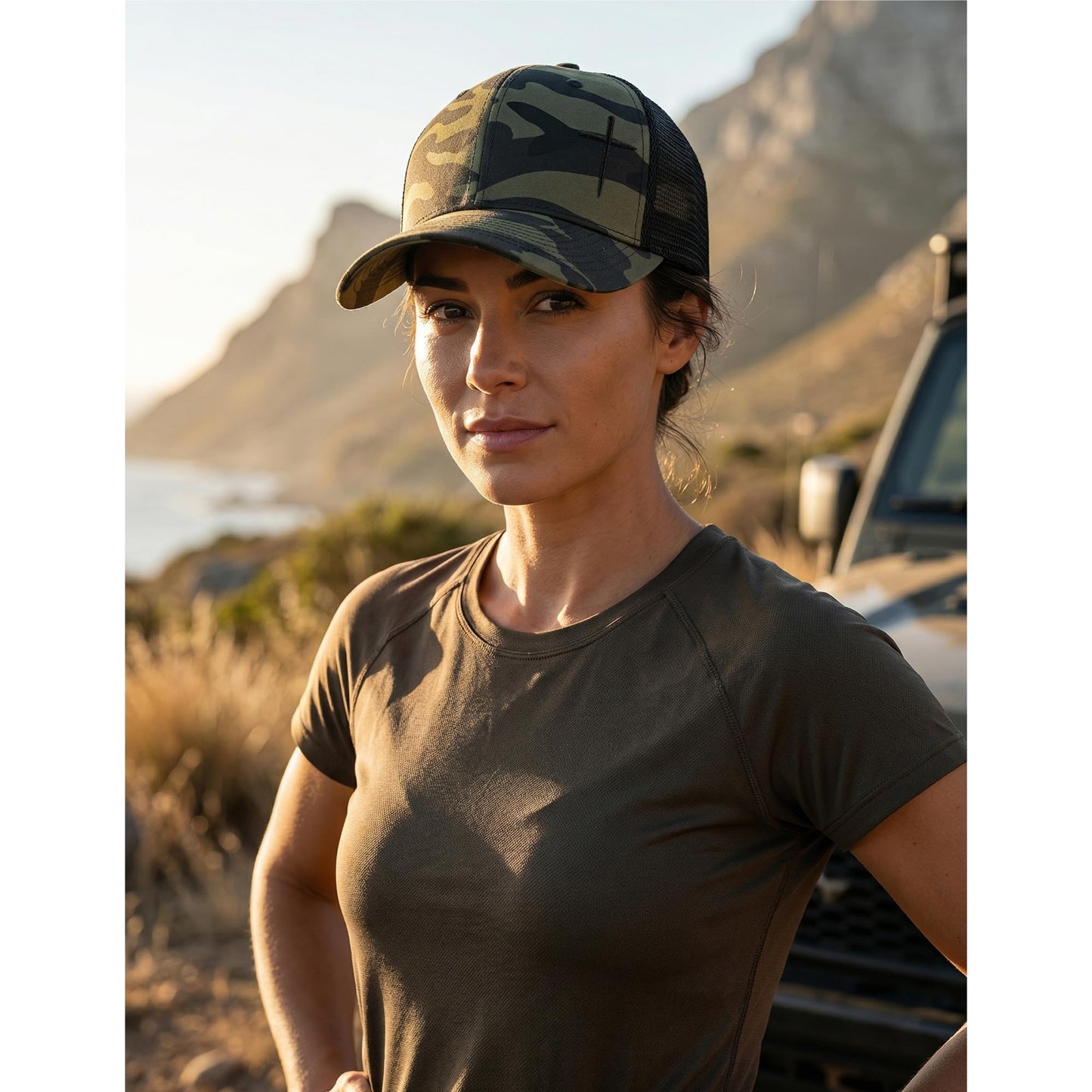 DOEO JNSPO Gorros cristianos para hombres y mujeres, gorro con cruz de 3 clavos de Jesús, regalos religiosos cristianos para cumpleaños/Navidad, gorro con bordado de cruz y estampado de camuflaje.