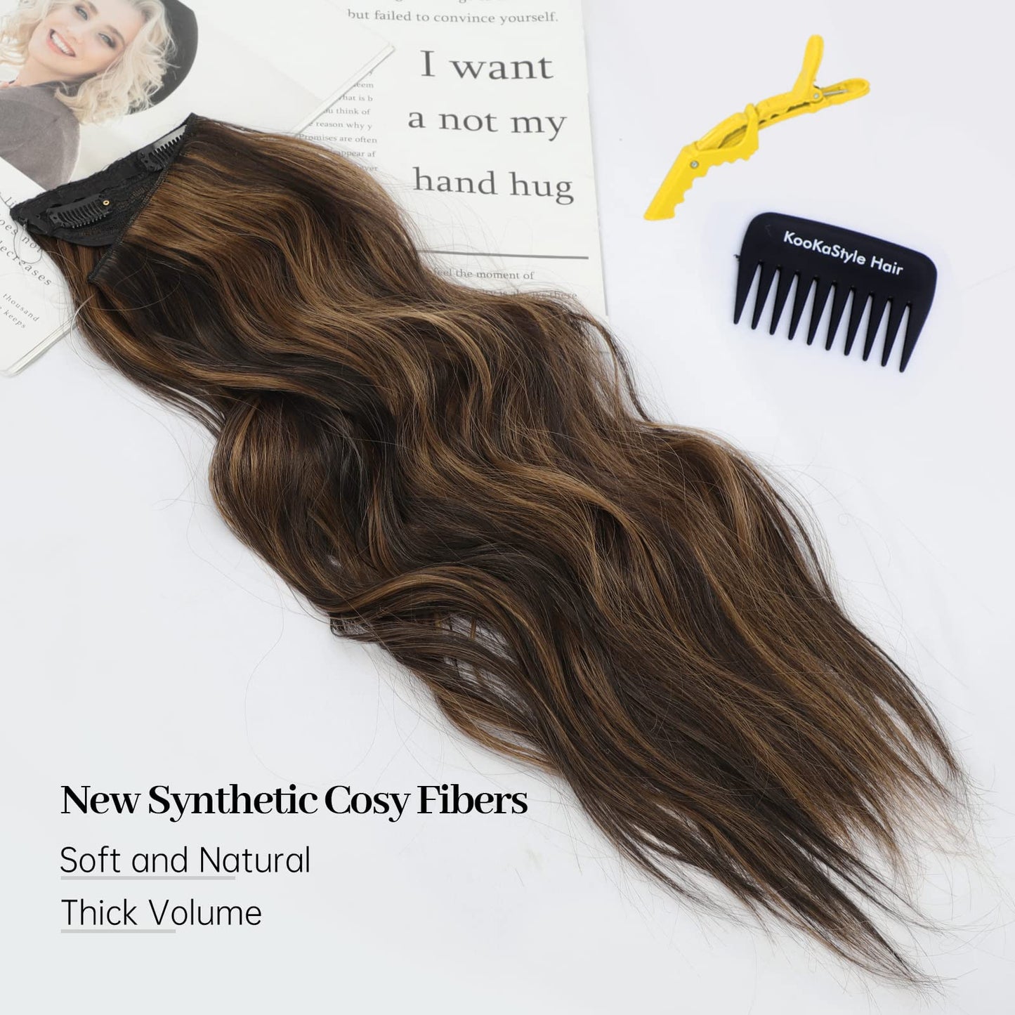 Slzhds Extensiones de Cabello Natural Ondulado, Extensión de Liga, Extensiones de Cabello Ondulado, Extensiones Halo con Diadema Invisible, 3/4 Cabeza Completa Ondulada Extensiones Cabello con Clip Seguros Extraíbles, Tamaño Ajustable, Resistente al Calor