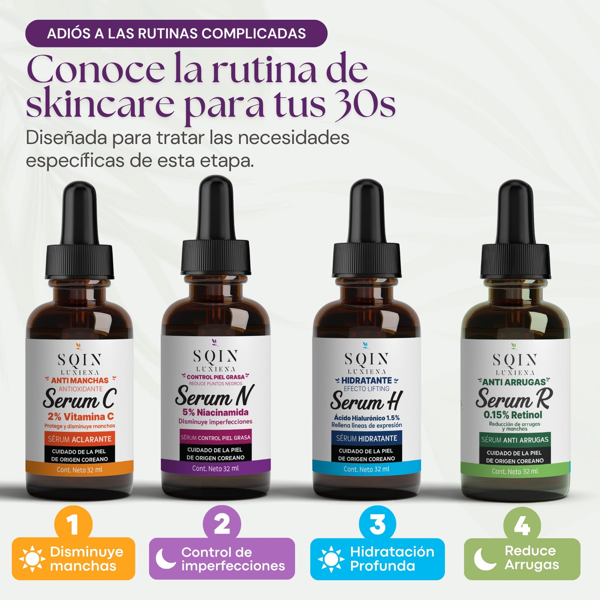 Sqin Luxiena Korean Serum de Niacinamida, Vitamina E y Ácido Hialurónico Facial, Suero Facial Control Piel Grasa, Reduce Poros, Puntos Negros y Mejora la Textura, Coreano Skincare Vegano 32 ml.