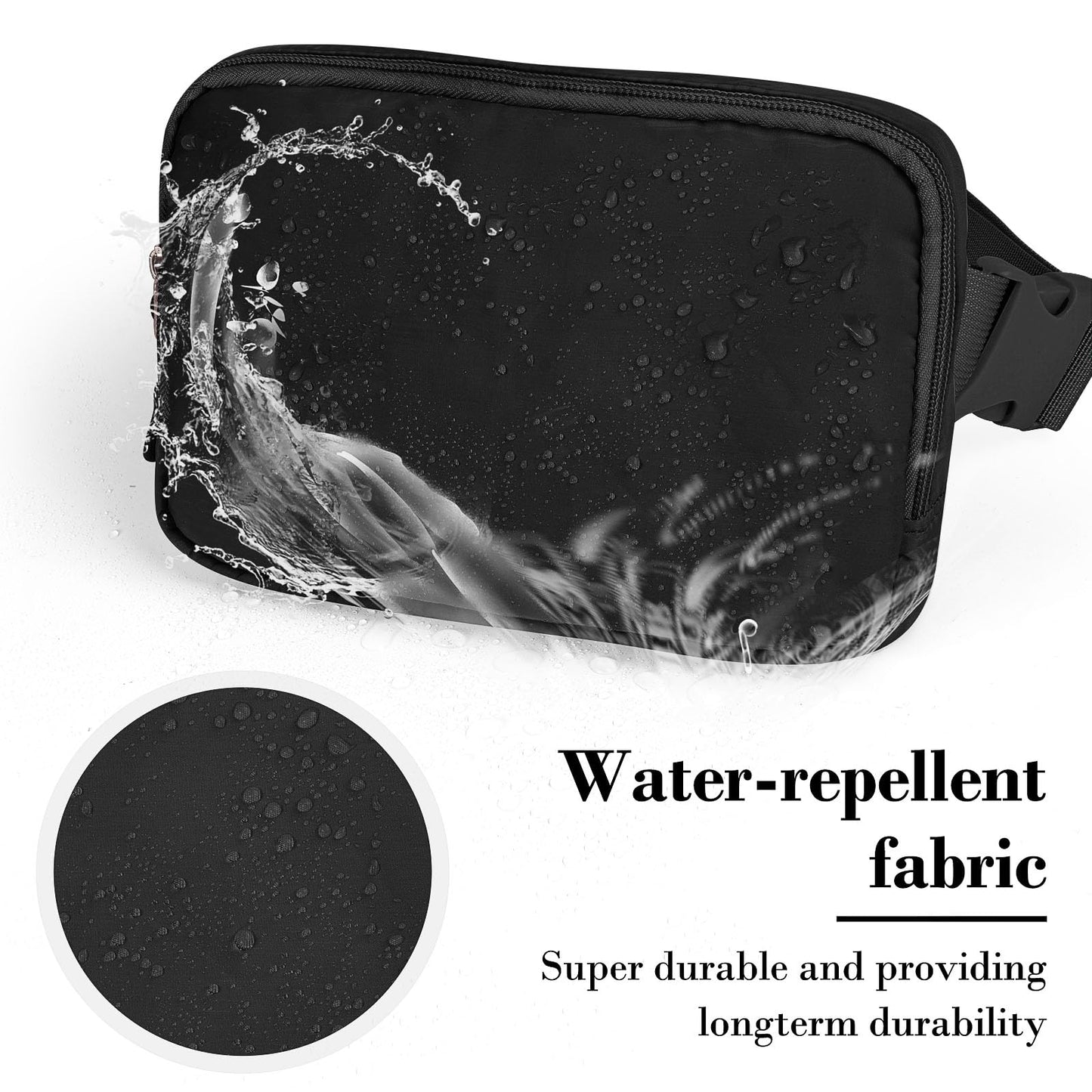 Cangurera para Hombre Mujer con Correa Ajustable Bolsa de Cintura Portátil y Resistente al Agua para Entrenamiento Correr y Viajar-Negro