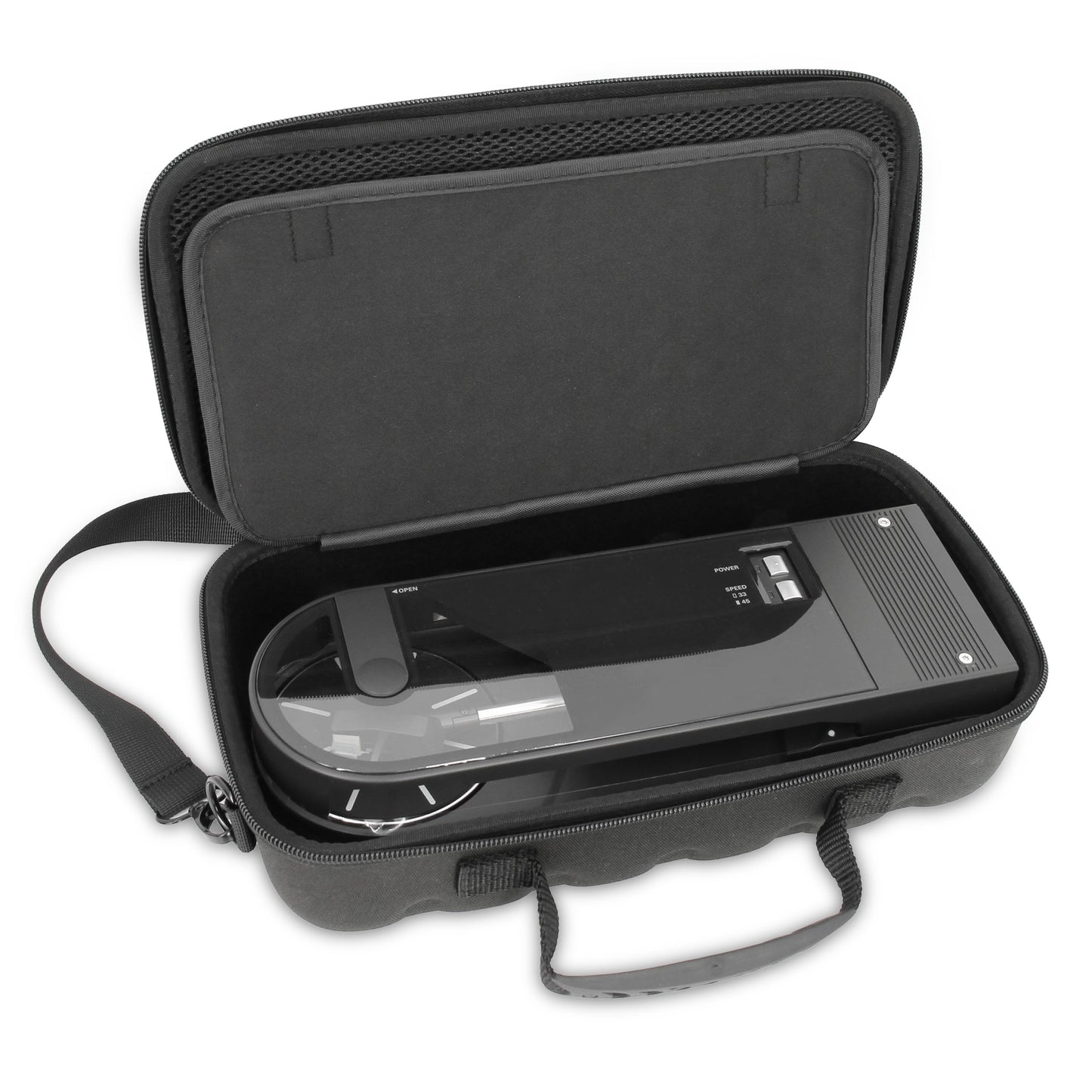 CASEMATIX Funda de viaje compatible con Audio-technica AT-SB727 Tocadiscos portátil Sound Burger reproductor de discos de vinilo – Incluye funda de transporte solo con asa y correa para el hombro,