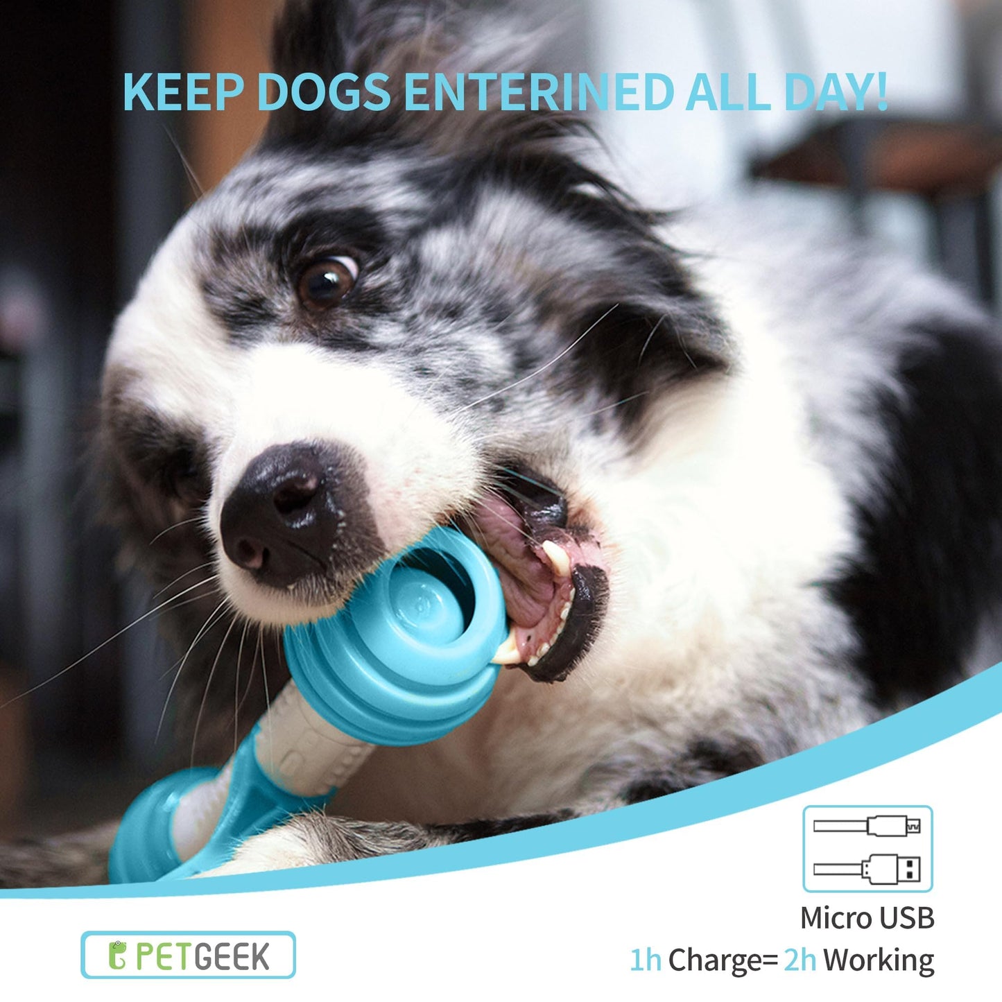 PETGEEK Juguetes interactivos para perros, juguetes automáticos para mantenerlos ocupados, huesos electrónicos para perros con material seguro y duradero, equipados con USB recargable (azul)