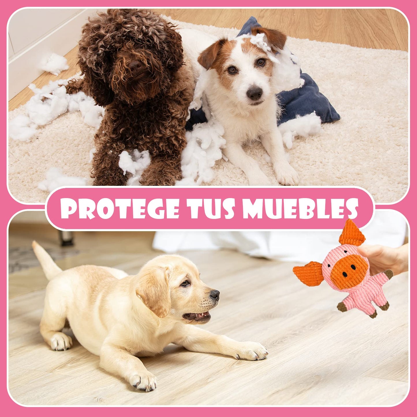 DKJBF Juguete de Cuerda para Masticar Perros,Juguetes para Perro 7 Piezas,Juguetes para Perros chirriadores no tóxicos y Seguros,Juguetes duraderos para la dentición de Cachorros(Cerdito)