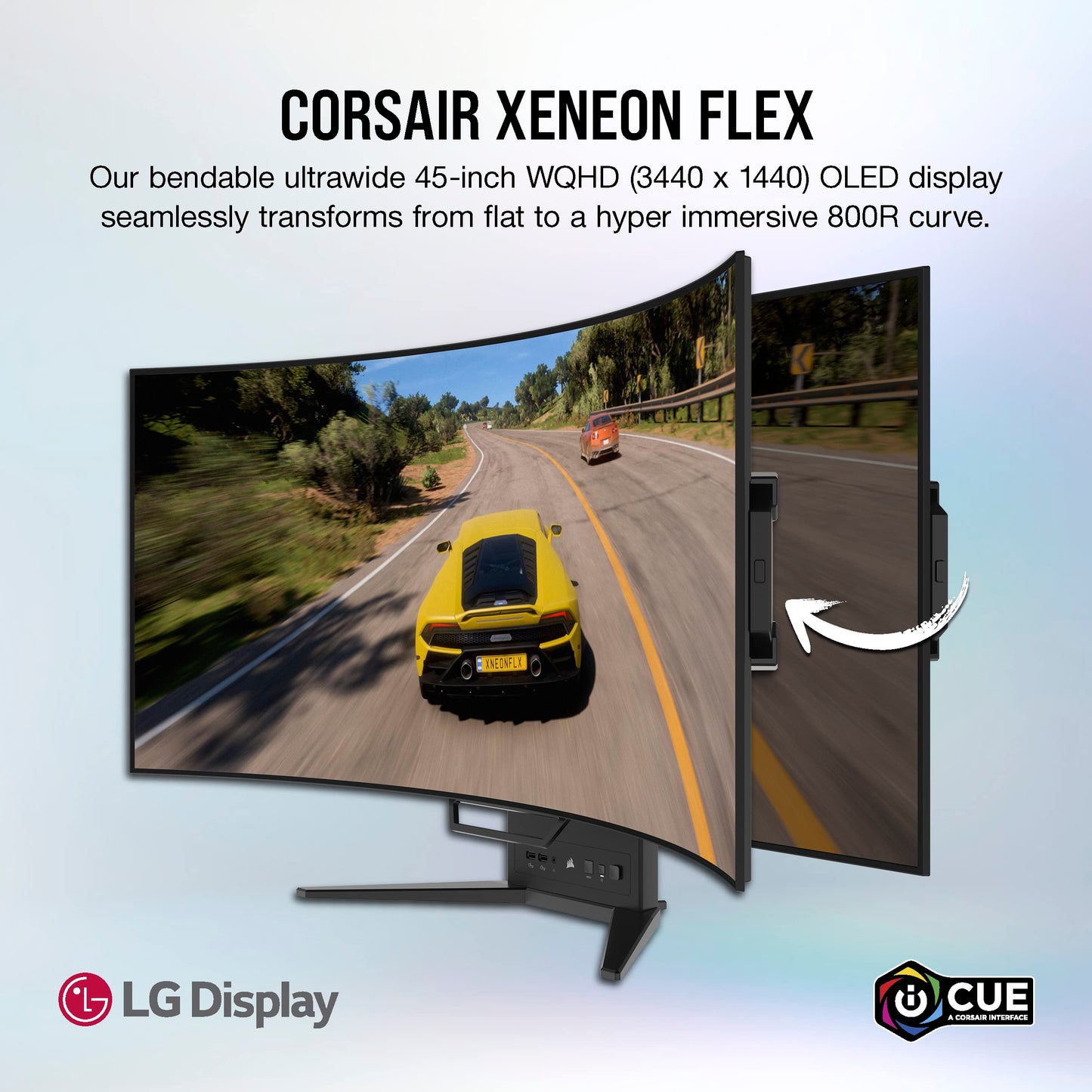 Corsair XENEON Flex 45WQHD240 OLED de 45 Pulgadas (3440 × 1440), 240 Hz, Monitor para Juegos Flexible, 240 Hz, Compatible con G-Sync, FreeSync Premium - Negro