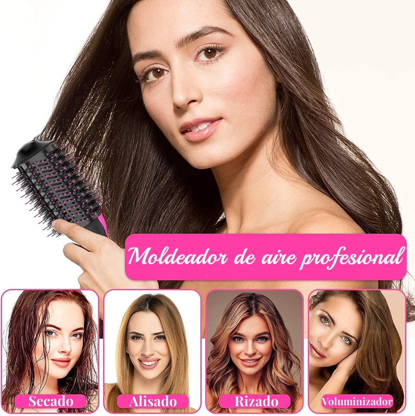 Shoonlo Cepillo Secador de Cabello Multifuncional Secado & Peinado 4 en 1 Cepillo de Aire Caliente Cabello y Voluminizador Iones Negativos Antiencrespamiento para Secar Alisar y Rizar 3 Modes (Rosa)