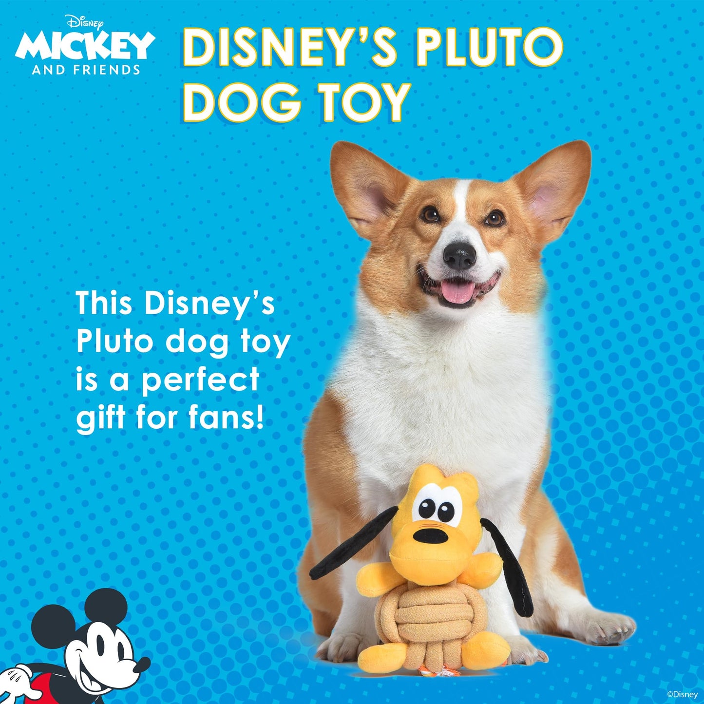 Disney for Pets Pluto Knotty Rope Juguete para Mascotas con chirriador, 9 Pulgadas | Juguetes chirriantes para Perros | Juguete de Cuerda para Perros Inspirado en Plutón de Mickey y Amigos