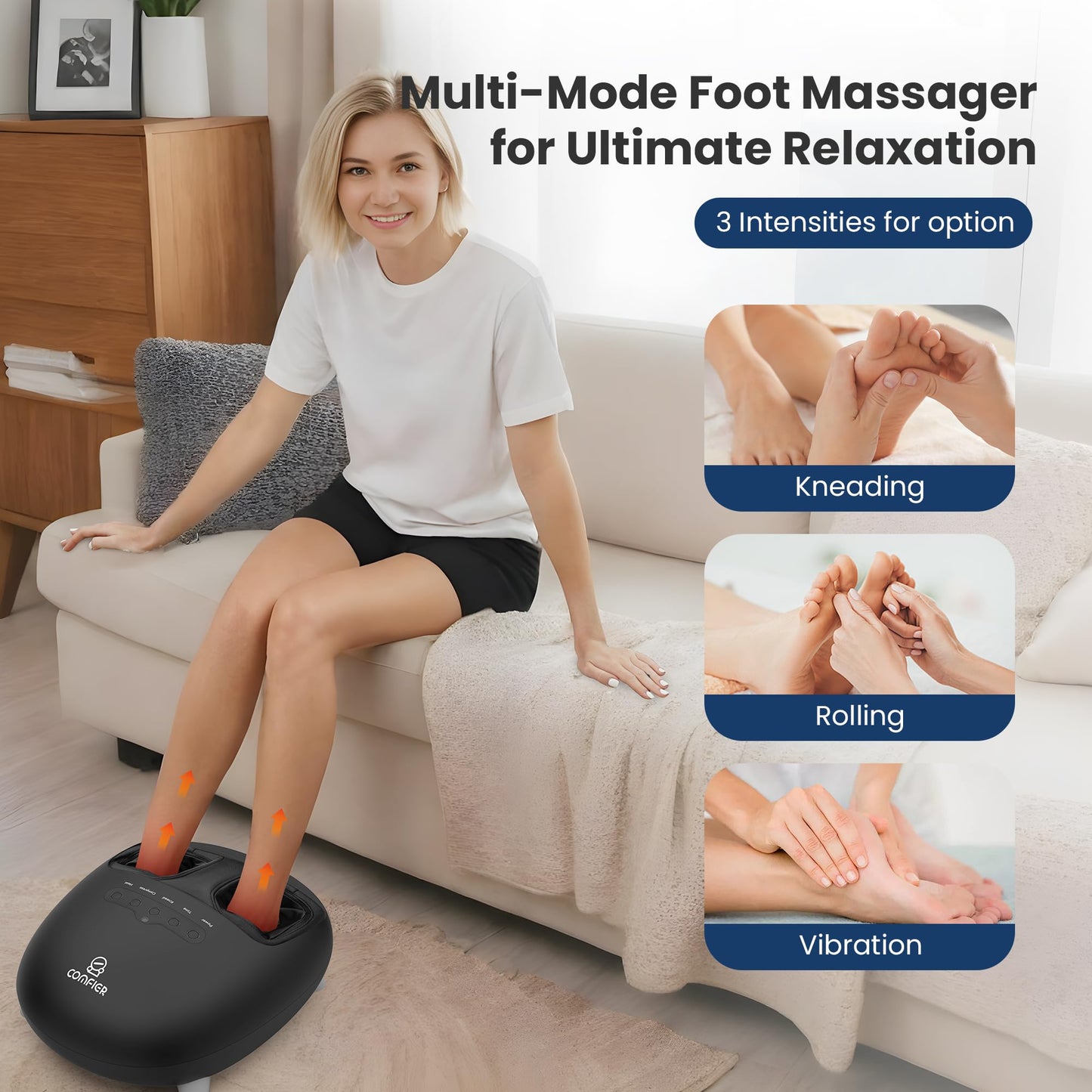COMFIER Masajeador De Pies Con Calor, Masajeador De Pies Con Calefacción Shiatsu Para Fascitis Plantar Y Neuropatía, Masajeador De Pies Con Vibración De Amasamiento Profundo Para Hombres, Mujeres, Pap