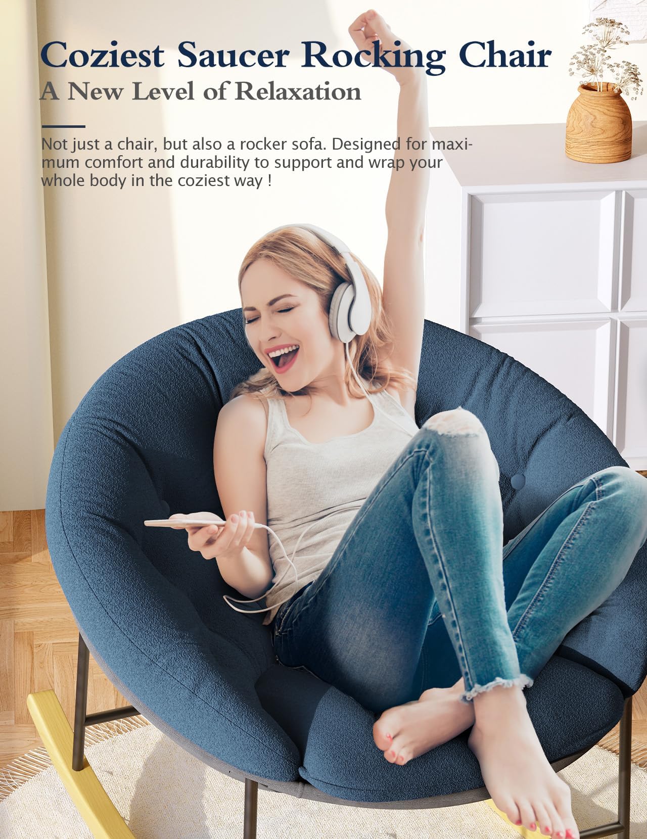 Mecedora Kidirect Azul Moderna con Cojín Acogedor para Guardería y Sala de Estar para Bebé