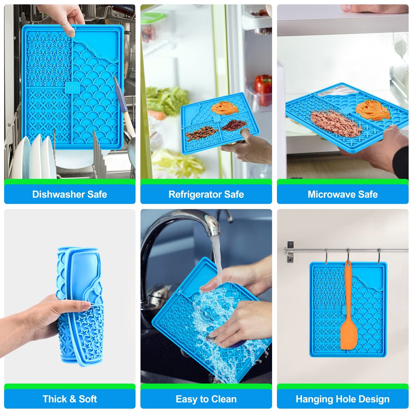 CIICII Licking Mat para Perro & Gatos, Grande Tapete para Perro Comida con Ventosa, Almohadilla para Lamer Perro Croquetas para Perro para Bañarse, Arreglarse, Entrenar y Cuidado de Las Garras (Azul)