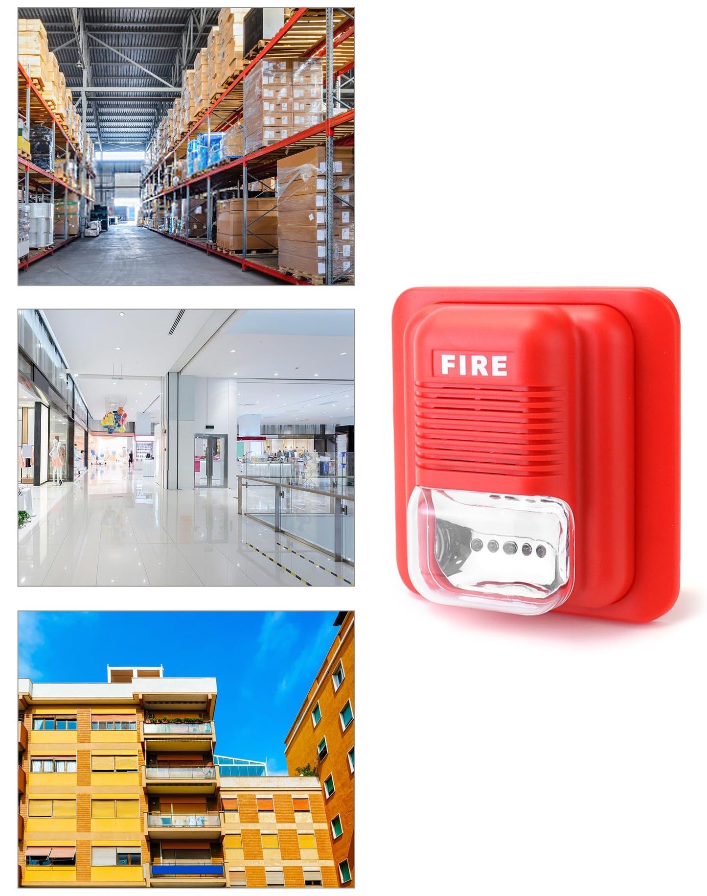 Alarma Contra Incendios QWORK Roja Paquete de 4 con Luz y Sonido Para Sistema de Seguridad