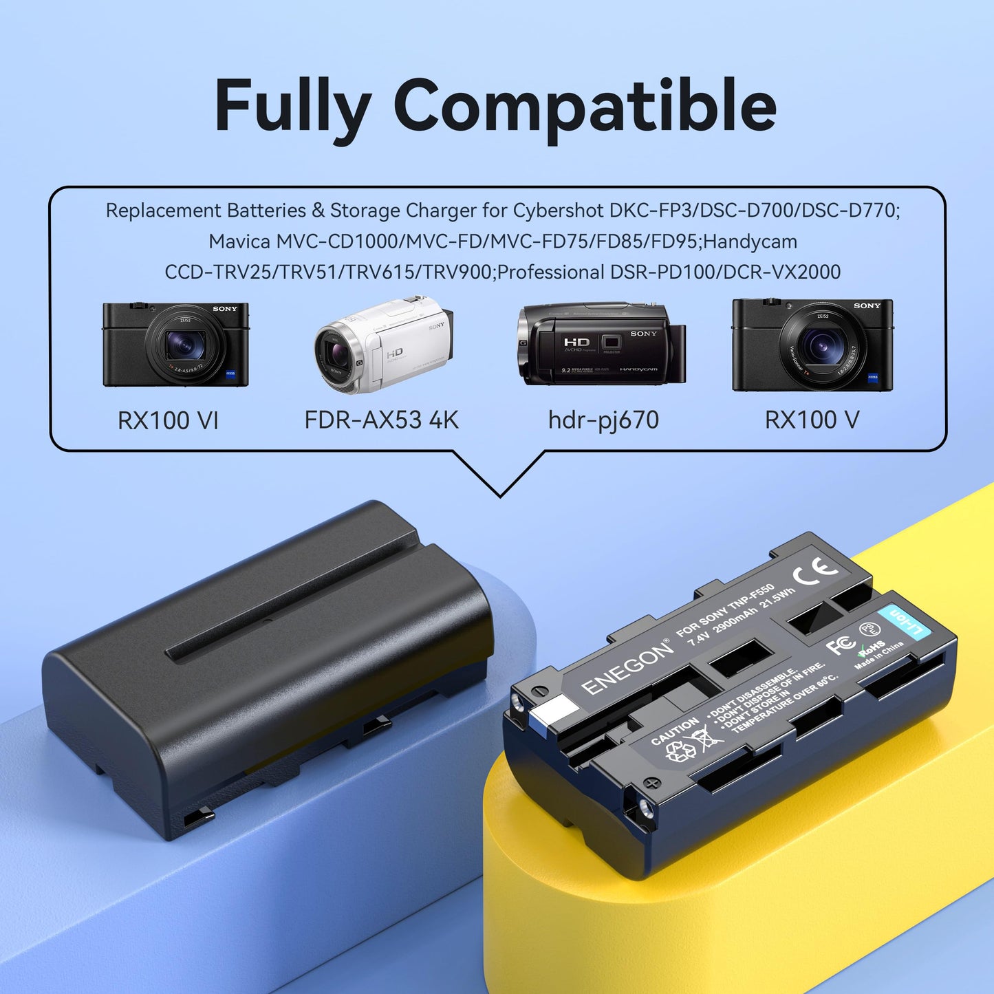 Batería de Repuesto ENEGON Negra con Smart LED y Cargador Dual USB para Videocámara Digital Sony