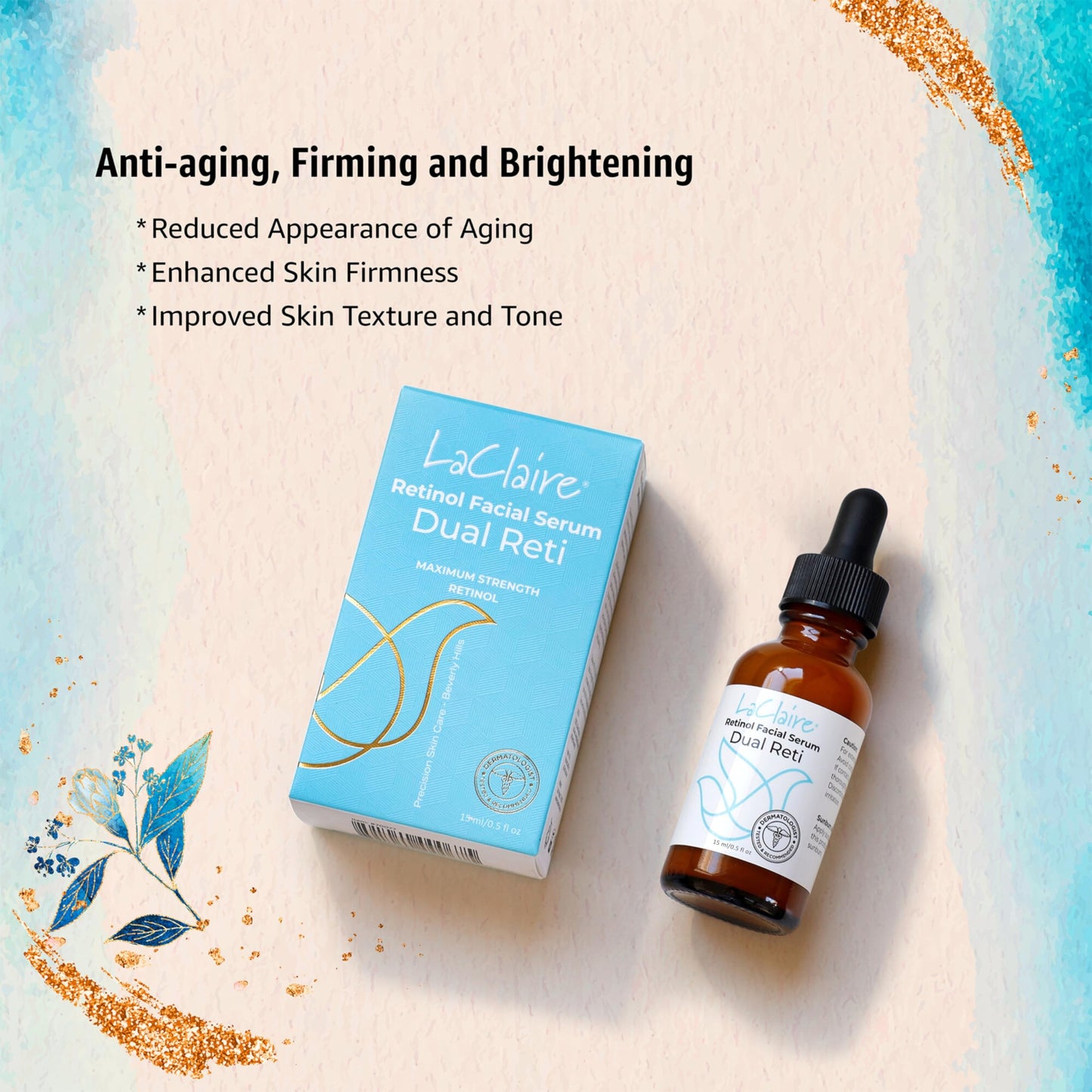 LaClaire 8% complejo suero facial de retinol – antienvejecimiento, brillo para el cuello y el suero facial ayuda a reafirmar, suavizar y nutrir la piel con ácido láctico, vitamina A y palmitato de