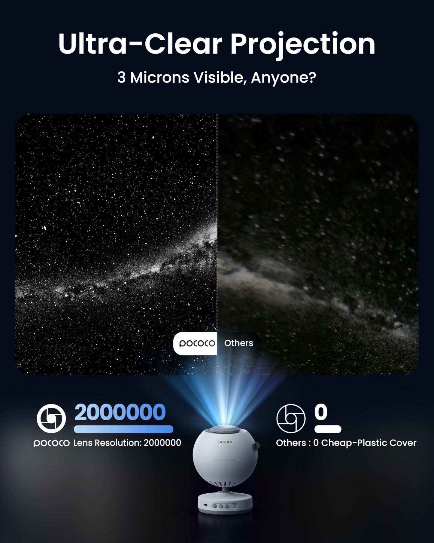 Proyector de Estrellas Pococo Gris con Pila Recargable para Decoración de Sala de Juegos