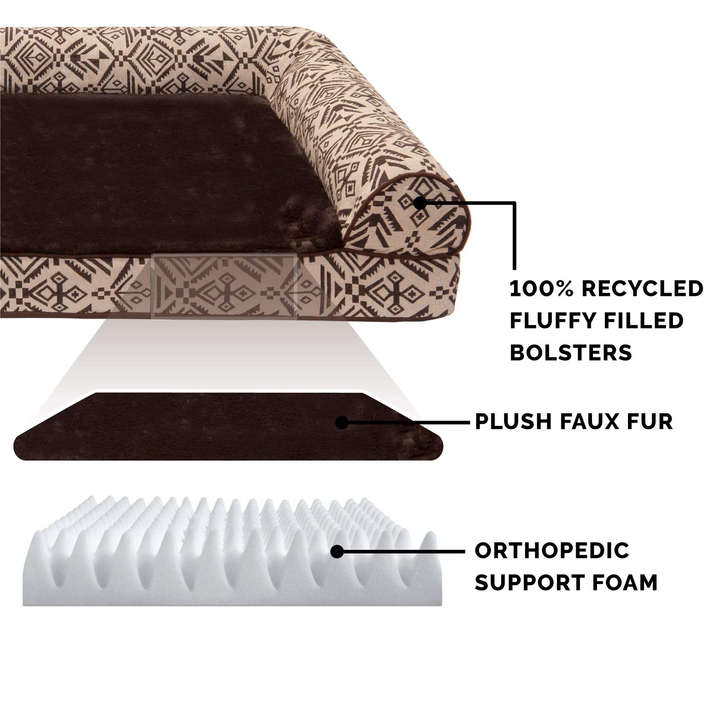 Furhaven XL Orthopedic Dog Bed Plush & Southwest Kilim Decor Sofa-Style w/Removable Washable Cover - Desert Brown, Jumbo (X-Large)