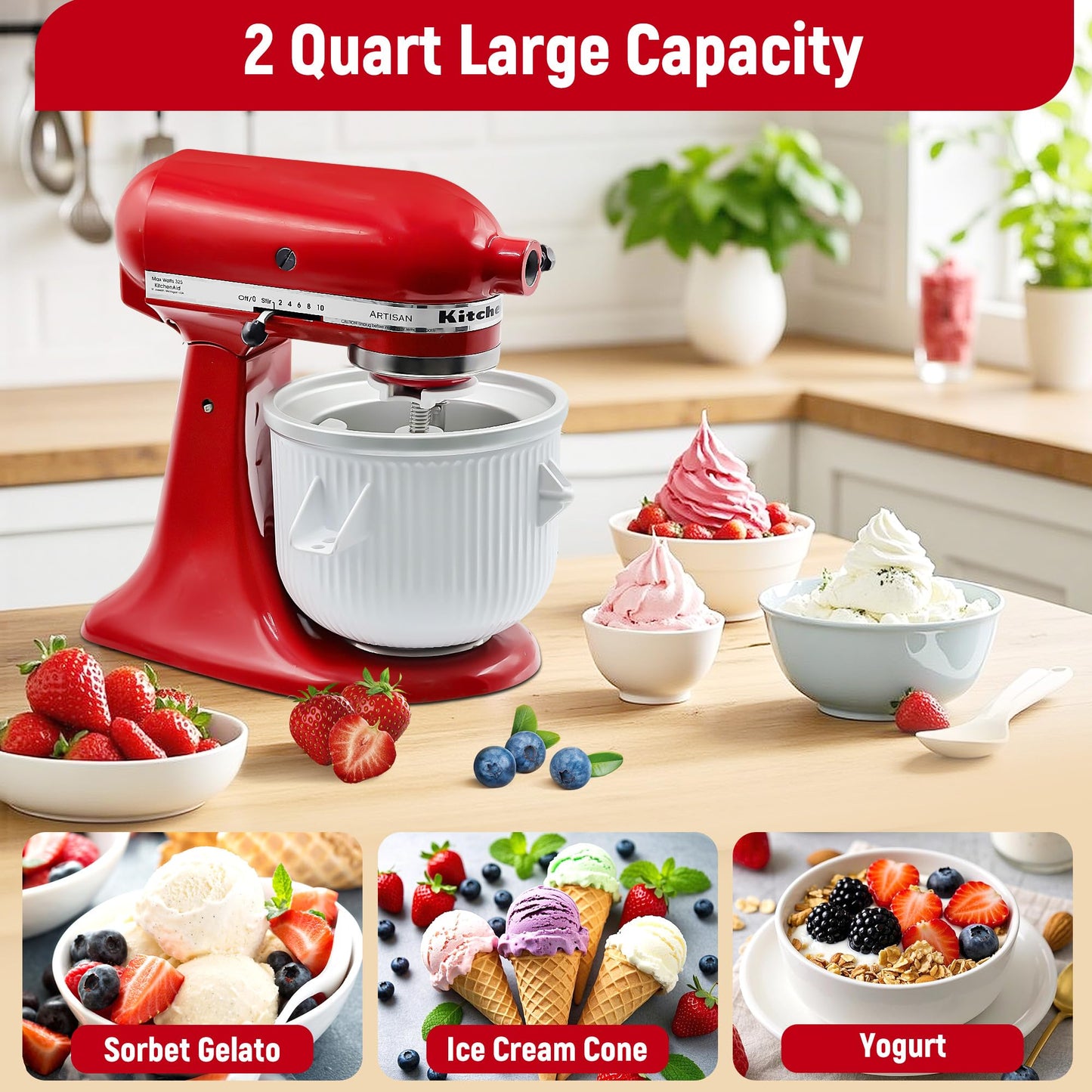 Accesorio para Helados KitchenAid Blanco Compatible con Batidoras de Soporte 4.5/5 y 6 Cuartos