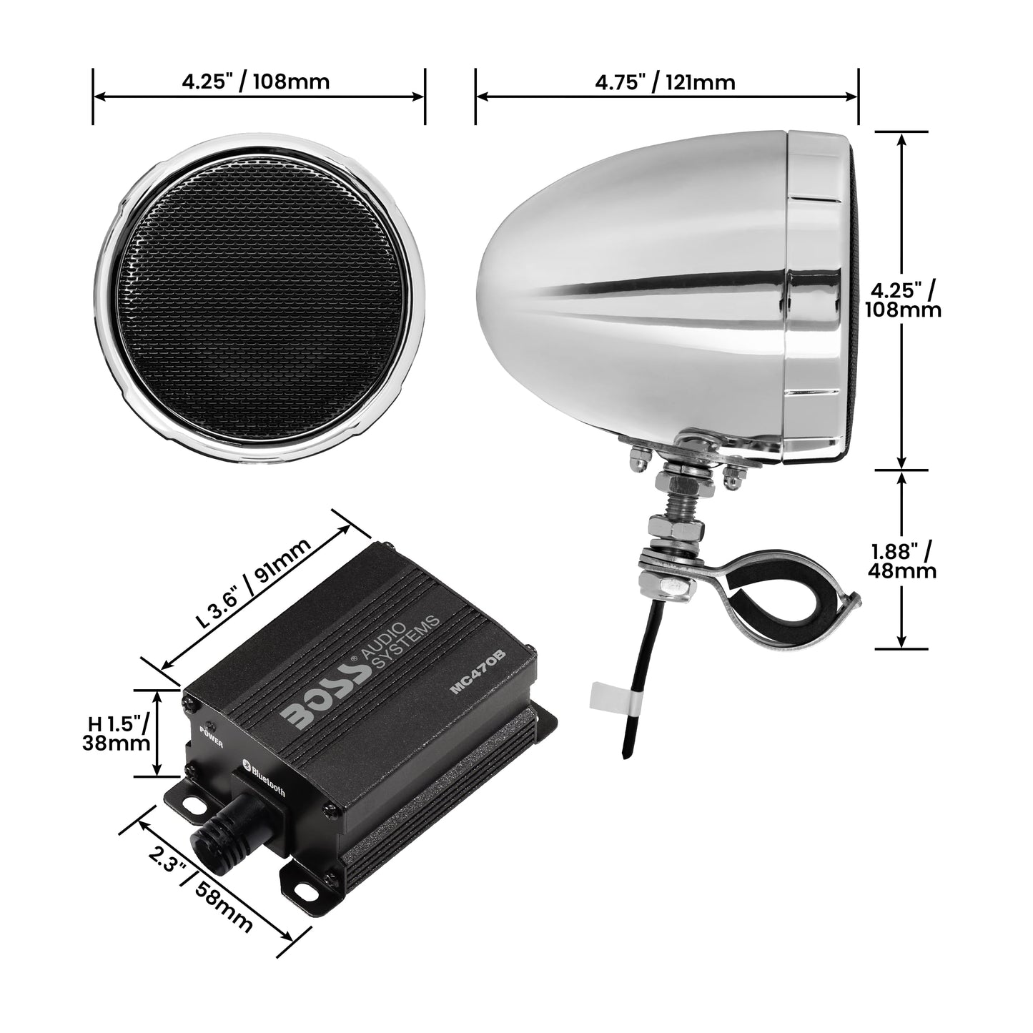 Boss Audio MC470B Bluetooth Enabled Motorcycle/UTV Speaker and 4-Channel Amplifier System