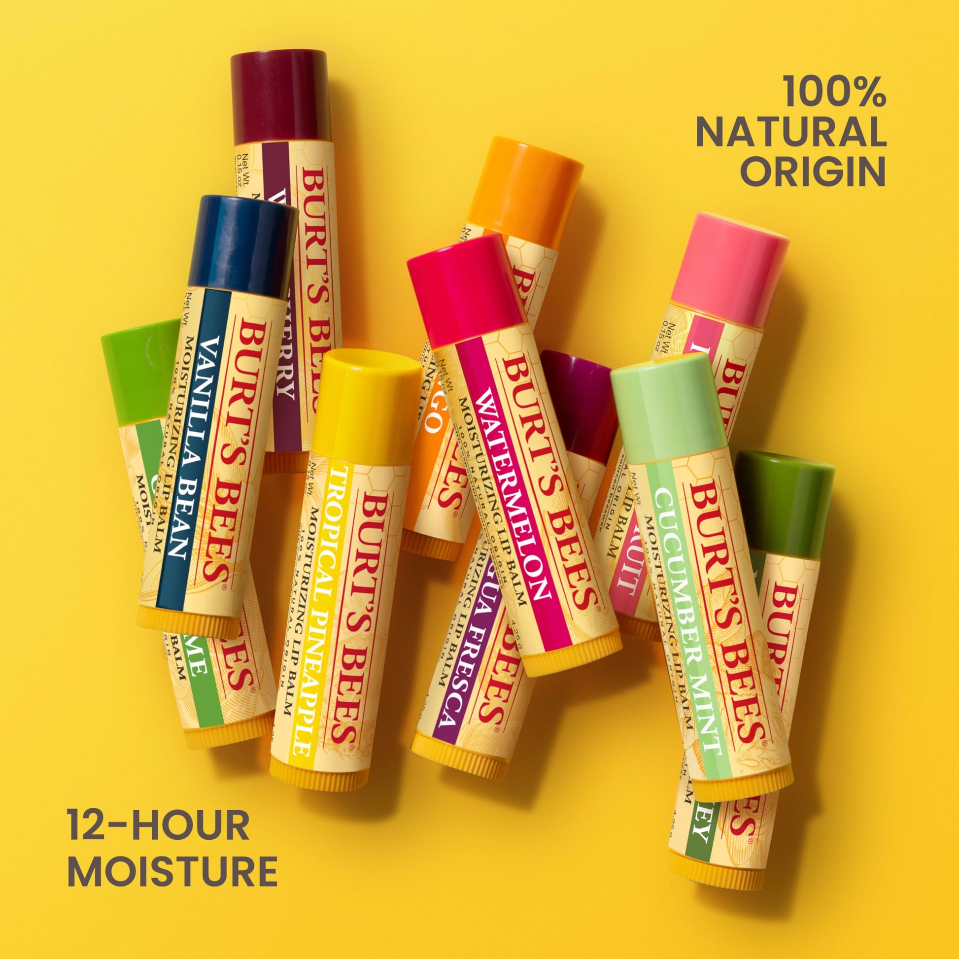 Burt's Bees - Bálsamo labial de cera de abejas, menta, pepino, coco y pera y vainilla, con cera de abejas de origen responsable, sin tinte, tratamiento labial de origen natural, 4 tubos, 0.25 onzas