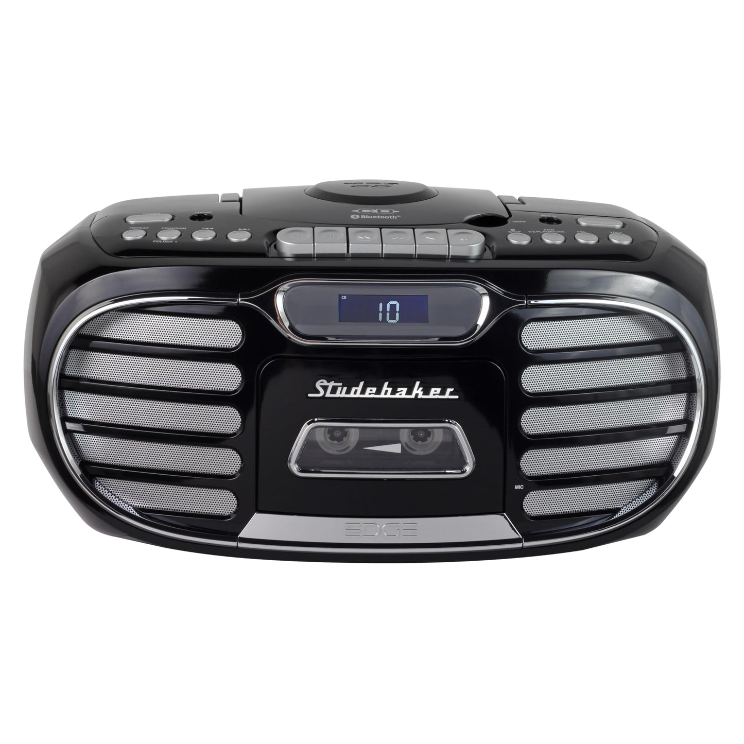 Boombox Bluetooth Retro Edge Negro con Reproductor de CD/Cassette y Radio Estéreo AM-FM