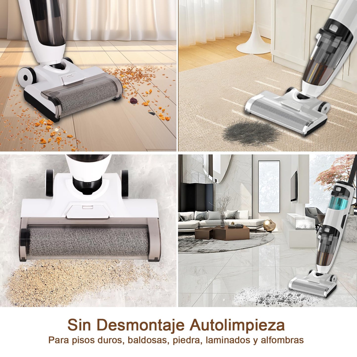 KOZFULE Aspiradoras en Seco y Húmedo 40KPa, con Sistema de Autolimpieza y Pantalla Táctil, 3 en 1 Mopa y Aspiradora Inalámbrica, 2 Niveles Ajustables, para Limpieza de Madera Dura, Azulejos, Mármol