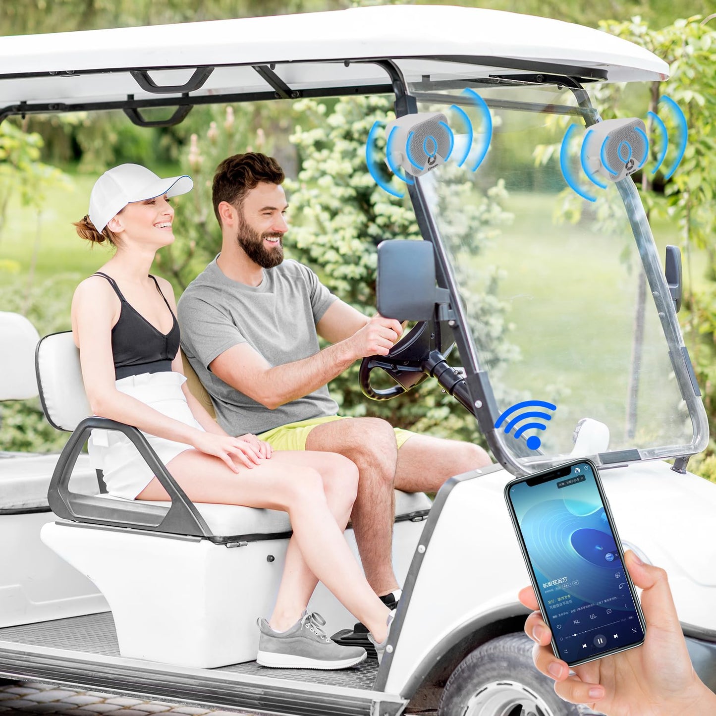 Herdio Altavoces Bluetooth para carrito de golf de 4 pulgadas, 240 W, impermeables, para exteriores, barco, ATV, UTV, RZR, caravana, tractor, camión, jeep, patio, Powersports, 2 pares (blanco)