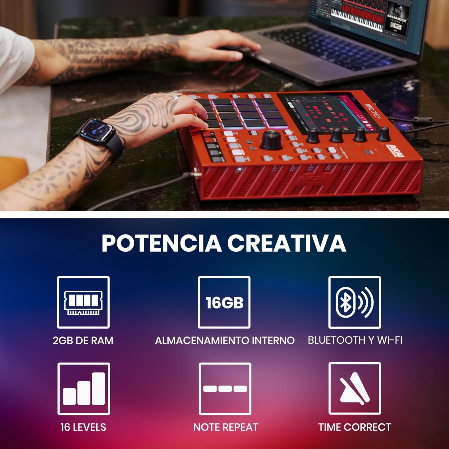 AKAI Professional MPC One+ caja de ritmos autónoma, creador de ritmos y controlador MIDI con wifi, Bluetooth, drum pads, plugins y pantalla táctil
