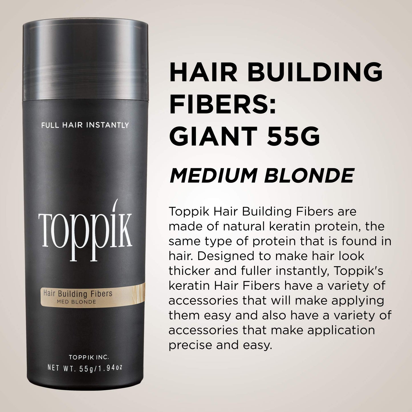TOPPIK Hair Building Fibers, Medium Blonde, 1.94 oz.