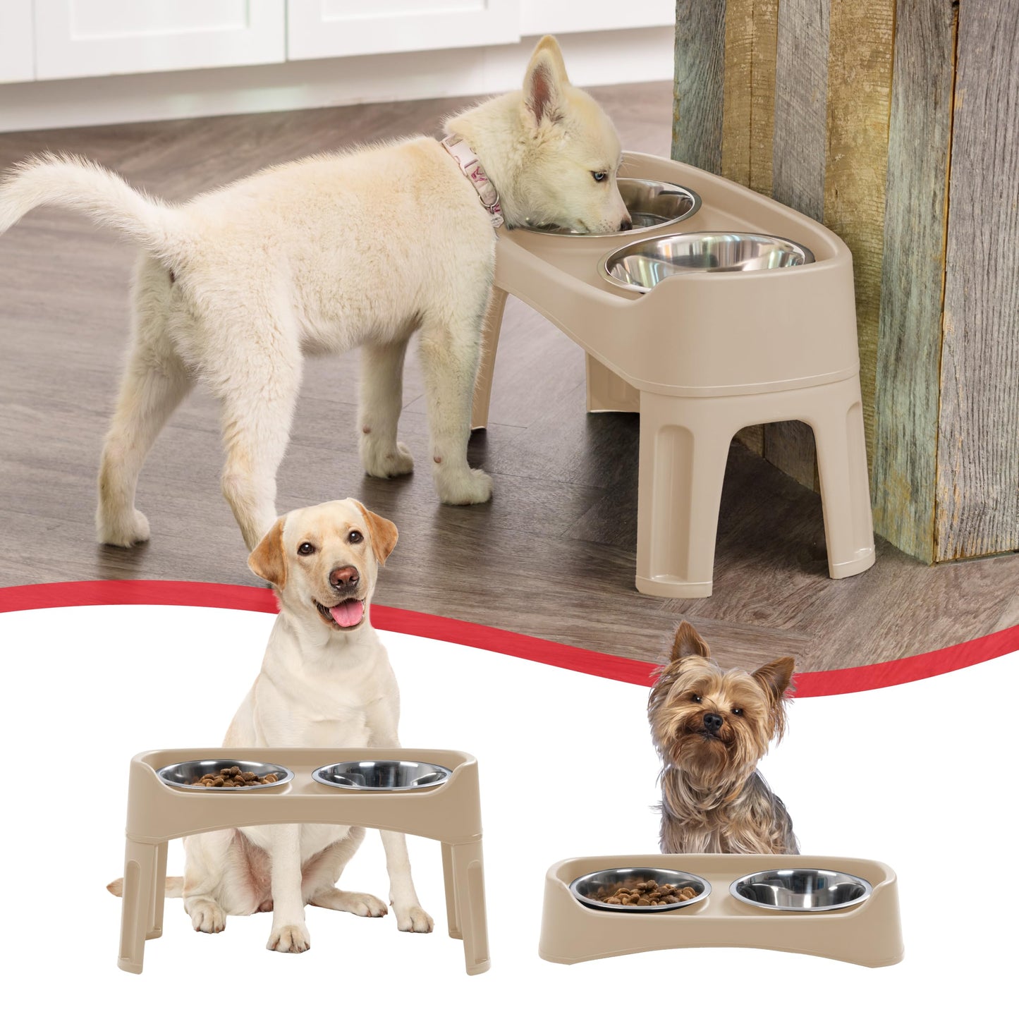 IRIS USA Comederos Elevados para Perros con 2 Cuencos de Acero Inoxidable de 1.9 L, Altura de 30.5 cm, Almendra