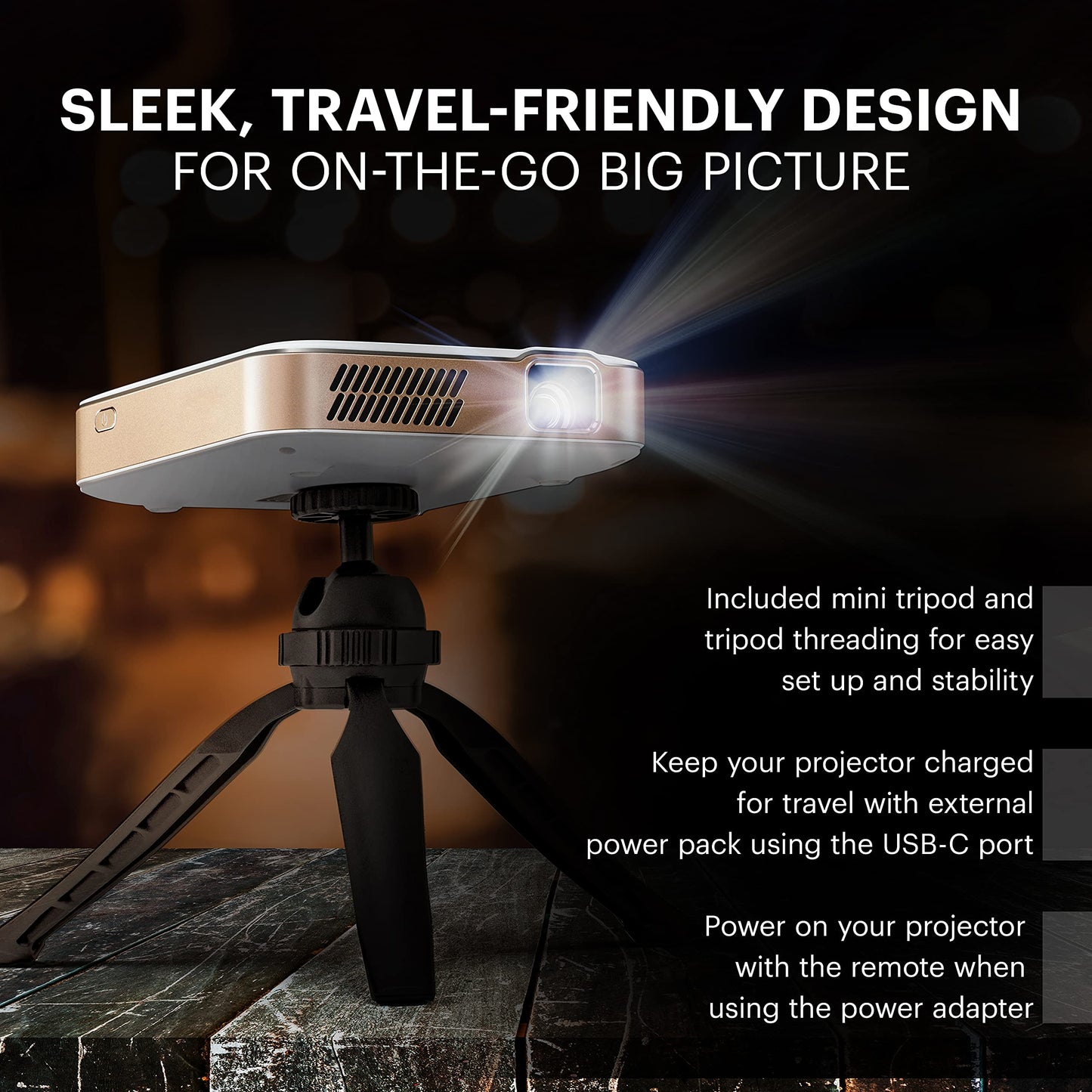 KODAK Proyector Inteligente HD portátil Luma 400 Mini Sistema de Cine en casa Compatible con Wi-Fi Bluetooth HDMI y USB de hasta 150” Resolución nativa de 720p (4K), 200 lúmenes ansi Trípode Incluido