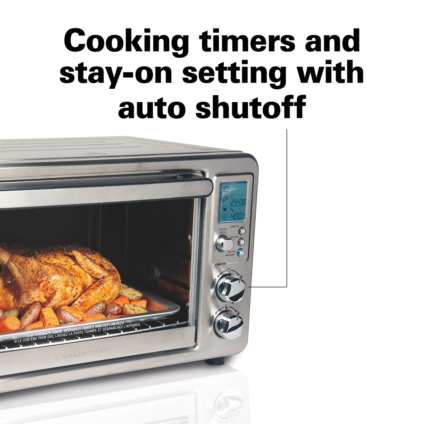 Hamilton Beach 31190C - Horno tostador de convección para encimera con asador, grande de 6 piezas, acero inoxidable