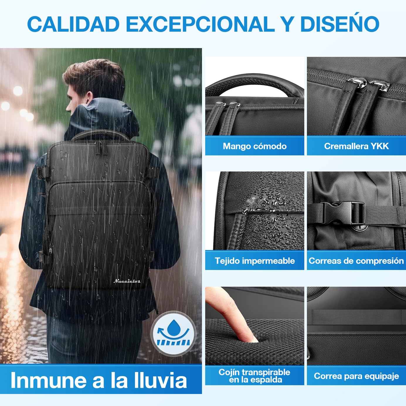 Mochila de Viaje Multifuncional Expandible Impermeable Gran Capacidad Negro