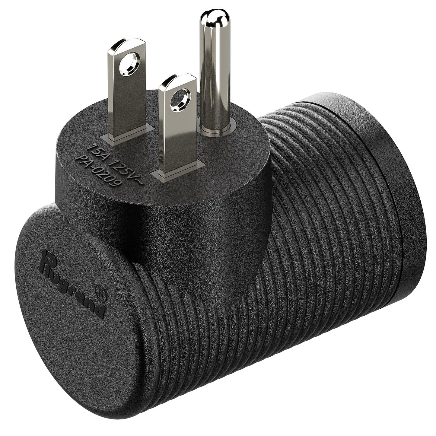 Adaptador de Corriente Plugrand Negro Ángulo Recto NEMA 5-15R a 5-15P 90 Grados