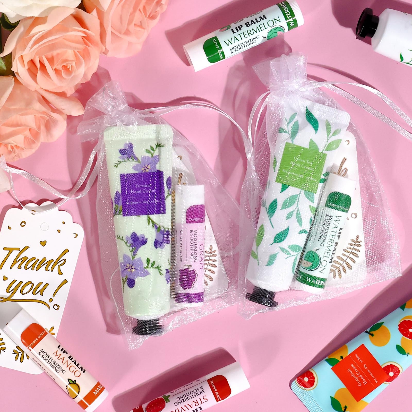 Set de Cremas de Manos y Bálsamos Labiales AZEN a Granel con Bolsa de Organza para Despedida de Soltera