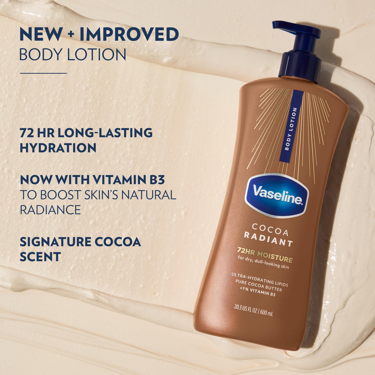 Vaseline Total Moisture cocoa Radiant Rich Feeling Lotion for Unisex Body Lotion 20.3 oz