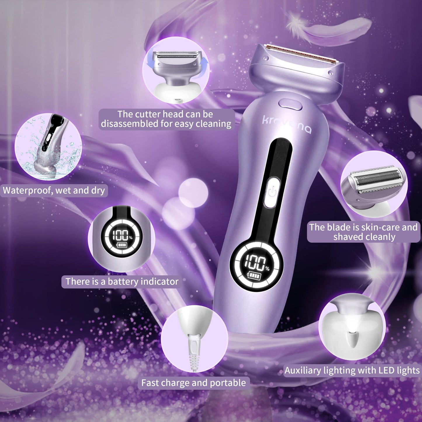 Afeitadora eléctrica para mujer, maquinilla de afeitar eléctrica para mujer, piernas de bikini, axilas, pelo público, recortadora recargable con cabeza desmontable, inalámbrica, uso seco y húmedo