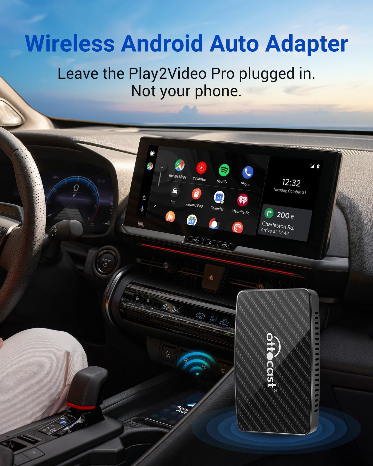 Adaptador CarPlay y Android Auto OTTOCAST Pro blanco con WiFi de 5 GHz para CarPlay OEM