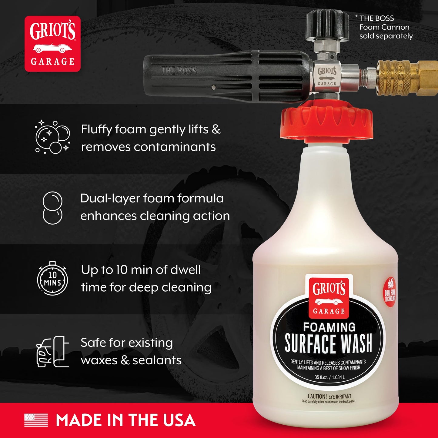 Griot's Garage Boss - Lavado de Superficies espumosas para Limpieza y Detalles de automóviles, Compatible con el Sistema de Mezcla automática de cañones de Espuma Boss, 34 onzas