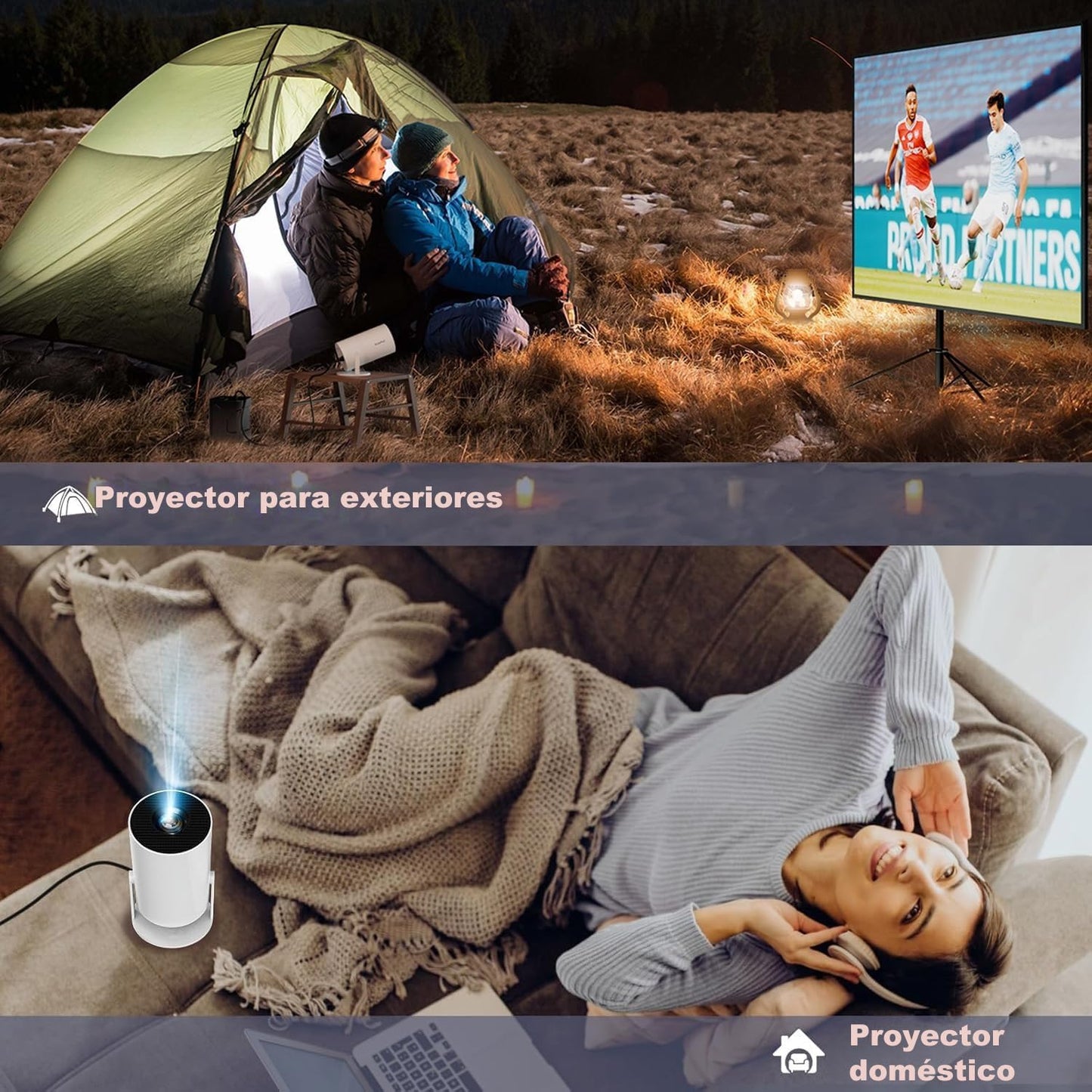 KicthMap Mini Proyector Inalámbrico con WiFi 6 y Bluetooth, Soporte 1080P Proyector Portátil Giratorio de 180°. Proyector de Video de Pantalla de 17"-130". Compatible con Smartphone, Laptop, PC