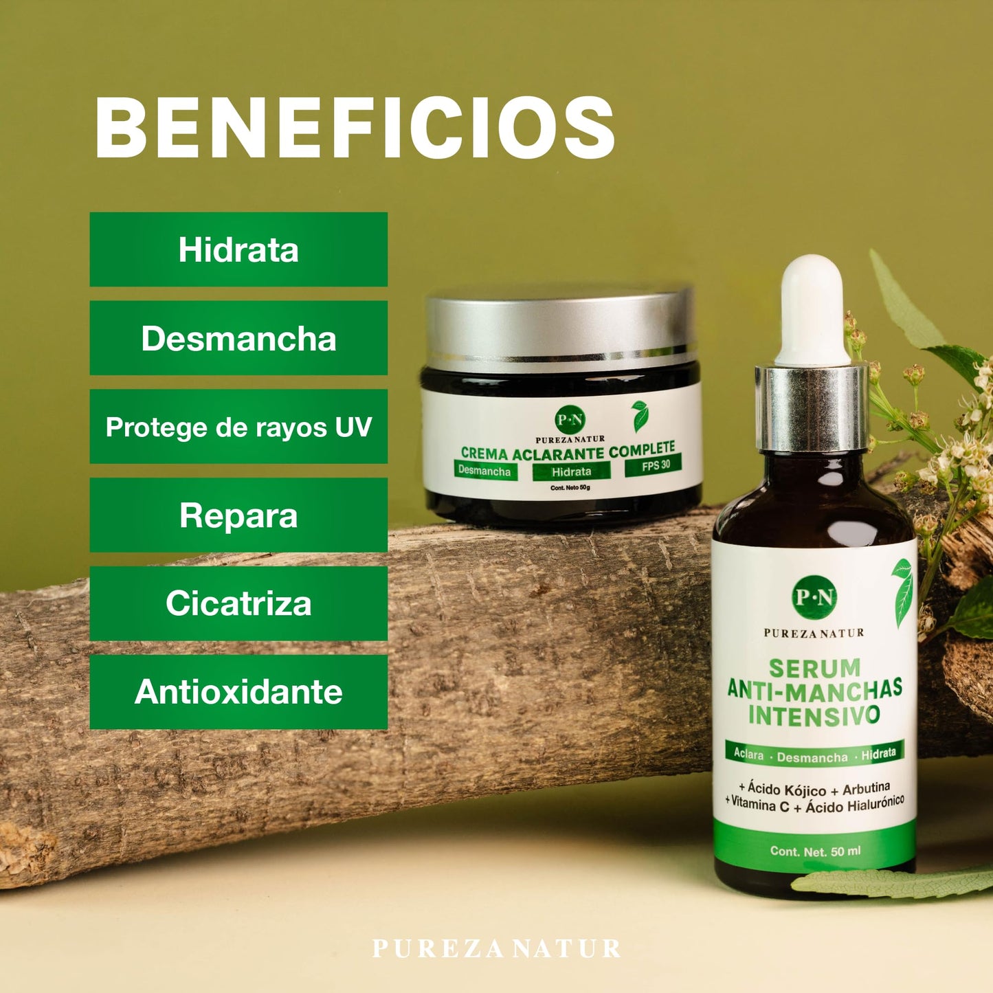 PUREZANATUR Pack Antimanchas Serum despigmentante y antimanchas intensivo + Crema aclarante | Paquete completo de serum para el cuidado de la piel, hidratación y rejuvenecimiento (Pack Antimanchas)