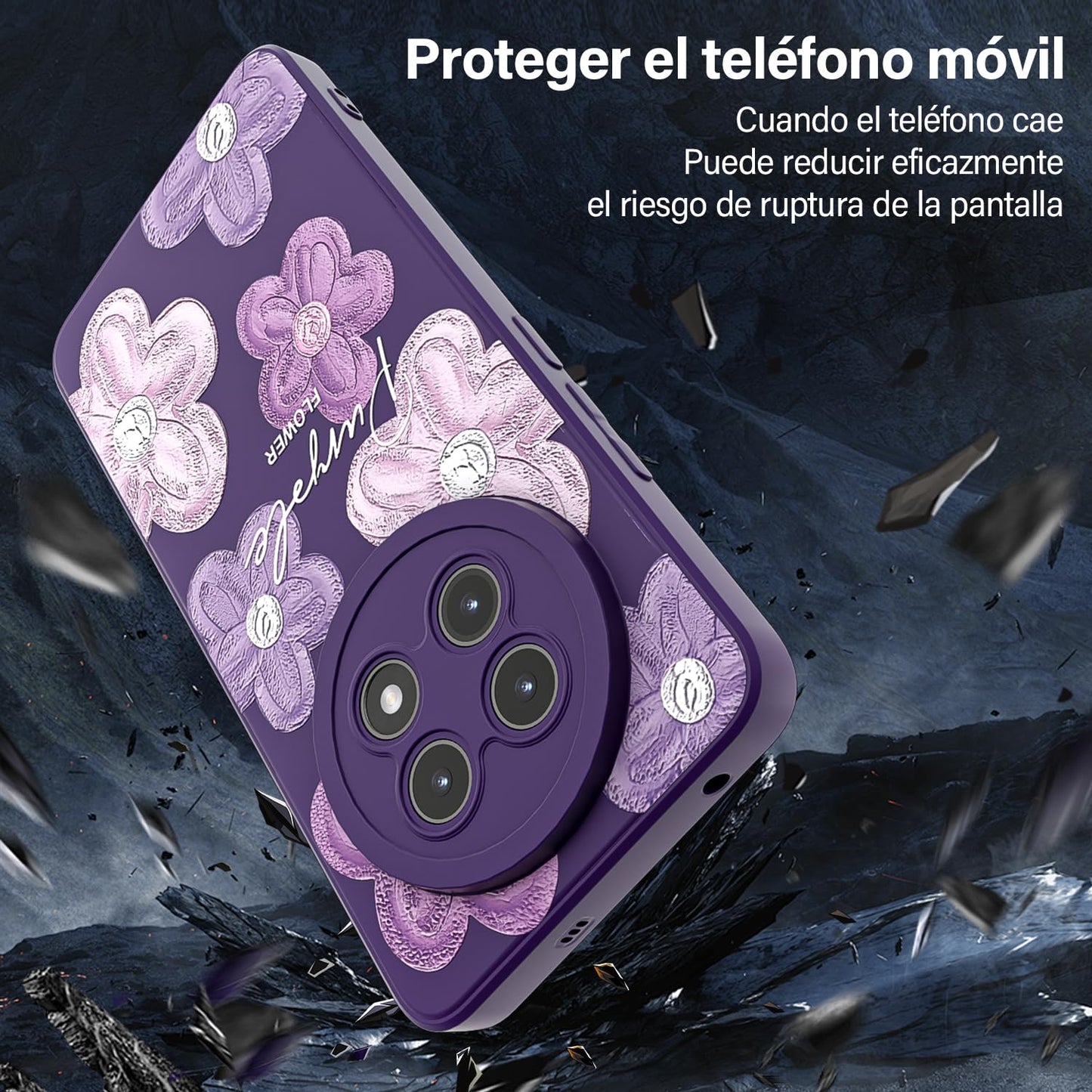 Threehao Funda para Realme 13 Pro y Realme 13 Pro+ Plus Case Uso Rudo, Ultra Delgado Flexible Púrpura Suave TPU Silicona Carcasa con Moda Aesthetic Dibujos Flores, Antigolpes Anti-arañazos Protectora