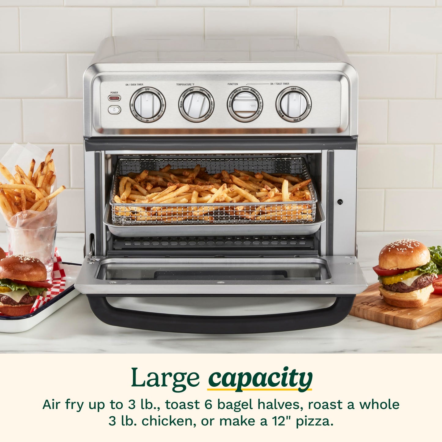 Cuisinart Freidora de aire + horno tostador de convección, horno 8-1 con horno, parrilla, asador y opciones calientes, blanco, TOA-70W